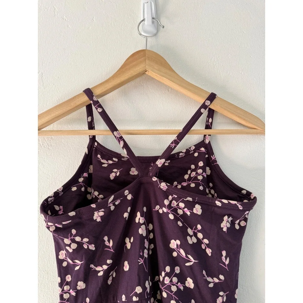 Pact Organic Cotton Floral Fit & Flare Dress Purple Cross Back Pockets Small - Picture 5 of 7